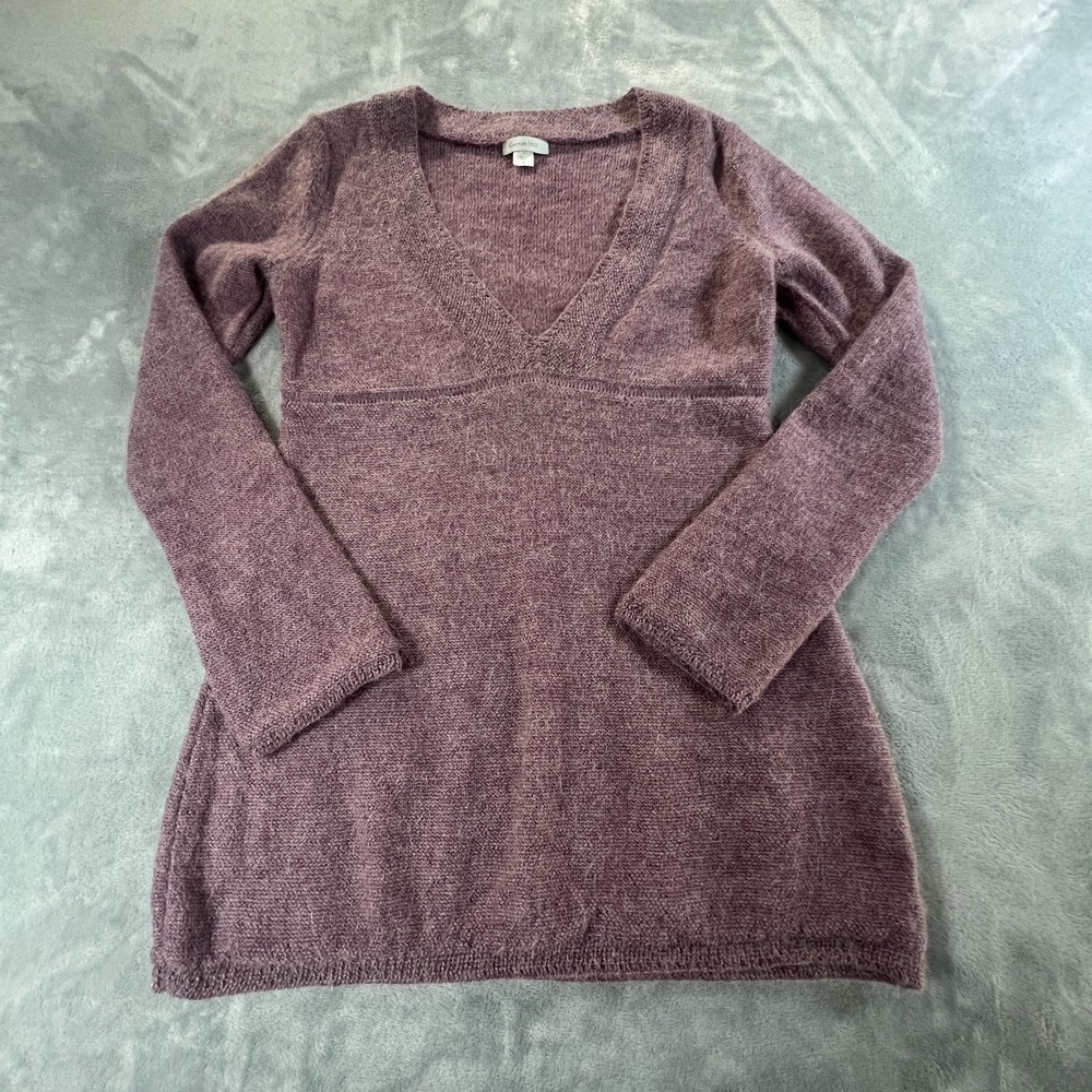 Garnet Hill Womens Y2K Babydoll Deep V Sweater Size S Purple Alpaca Blend Boho - Picture 5 of 13